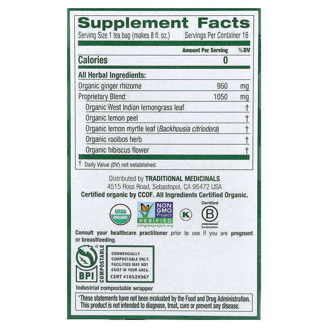 Traditional Medicinals Organic Lemon Ginger herbal tea - view 2