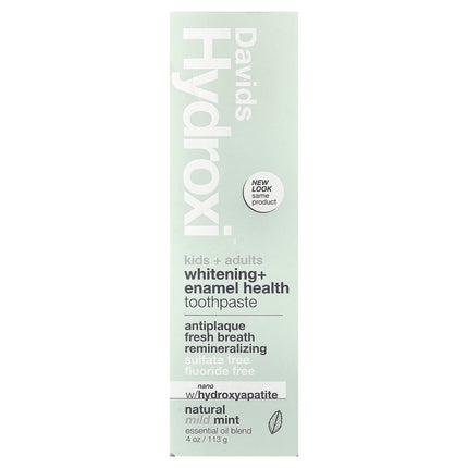 Davids Hydroxi Kids + Adults Whitening + Enamel Health Toothpaste, Natural Mild Mint - ingredient label