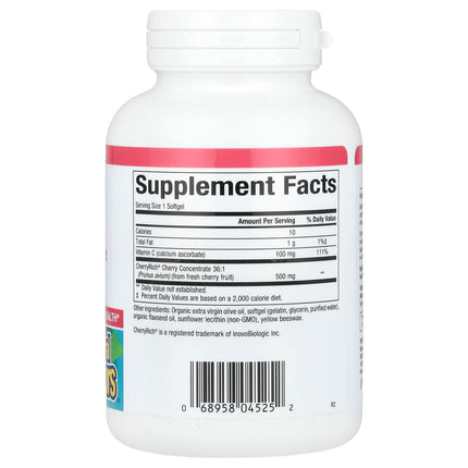 Natural Factors Cherry Rich Super Strength Cherry Concentrate 90 Softgels - supplement facts label