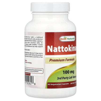 Best Naturals Nattokinase, 100 mg, 90 Vegetarian Capsules, label view 4