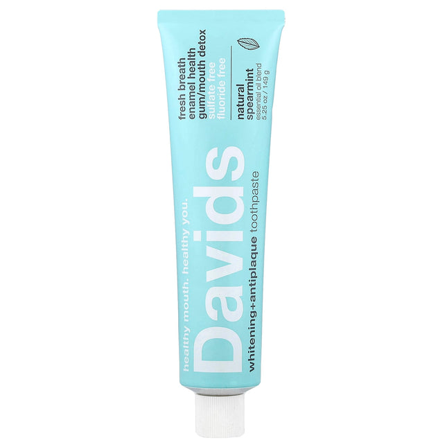 Davids Whitening + Antiplaque Toothpaste, Natural Spearmint - front