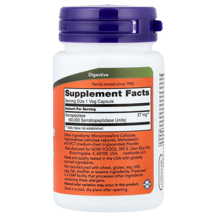 NOW Foods Serrapeptase, 27 mg per Capsule