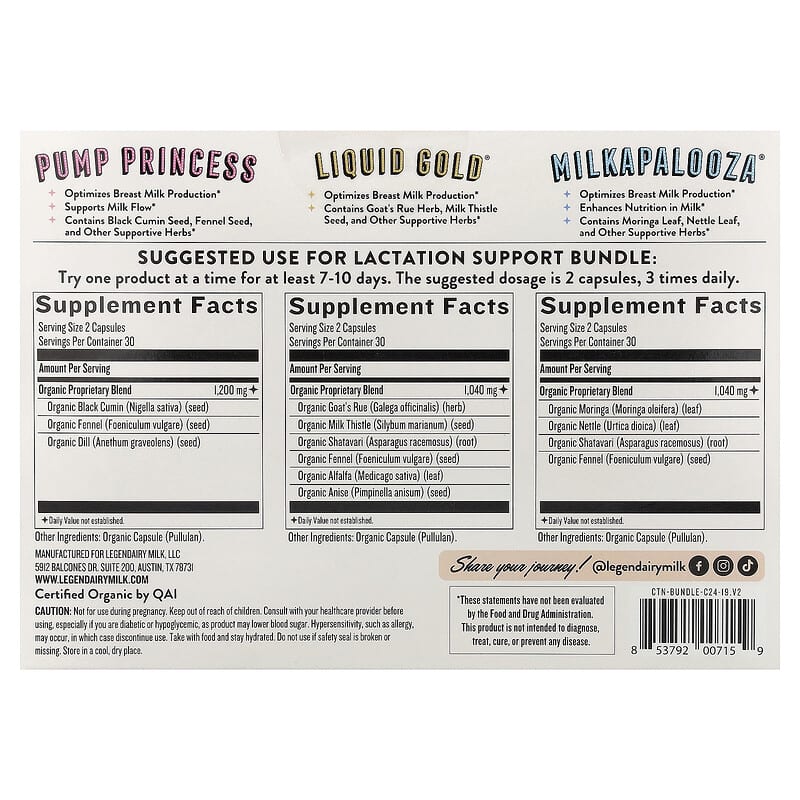 Legendairy Milk, Lactation Support Bundle, 3 Bottles, 60 Vegan Capsules Each