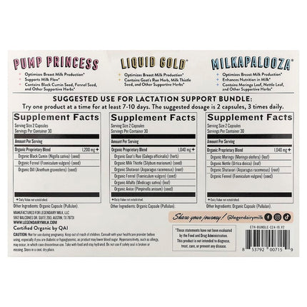 Legendairy Milk, Lactation Support Bundle, 3 Bottles, 60 Vegan Capsules Each