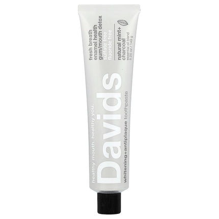 Davids Whitening + Antiplaque Toothpaste, Natural Mint + Charcoal, 149 g - front