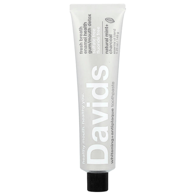 Davids Whitening + Antiplaque Toothpaste, Natural Mint + Charcoal, 149 g - front