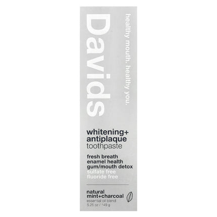 Davids Whitening + Antiplaque Toothpaste, Natural Mint + Charcoal, 149 g - ingredient label
