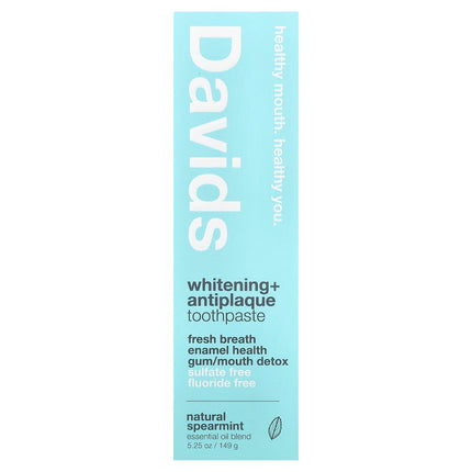 Davids Whitening + Antiplaque Toothpaste, Natural Spearmint - ingredient label