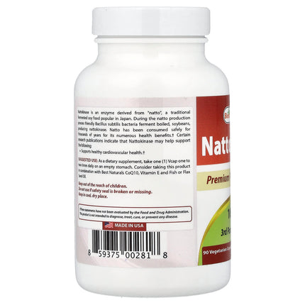 Best Naturals Nattokinase, 100 mg, 90 Vegetarian Capsules, label view 5
