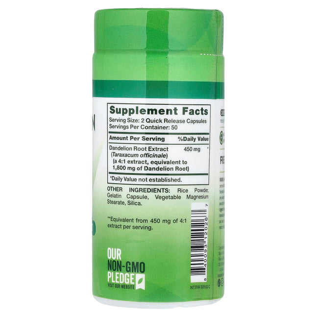 Nature's Truth Dandelion Root capsules, supplement facts label