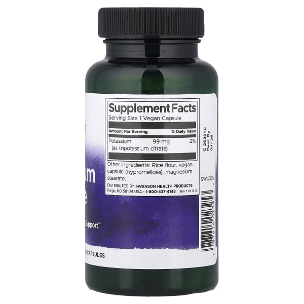 Swanson Potassium Citrate, 99 mg, 120 Vegan Capsules