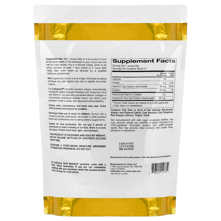 California Gold Nutrition CollagenUP marine collagen peptides hyaluronic acid vitamin C powder