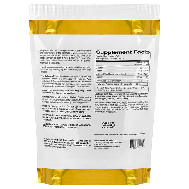 California Gold Nutrition CollagenUP marine collagen peptides hyaluronic acid vitamin C powder