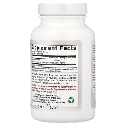 Best Naturals Nattokinase, 100 mg, 90 Vegetarian Capsules, label view 8