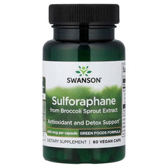 Swanson Sulforaphane from Broccoli Sprout Extract 400 mcg bottle, 60 vegan capsules, antioxidant and detox support