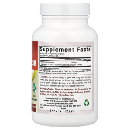 Best Naturals Nattokinase, 100 mg, 90 Vegetarian Capsules, label view 9