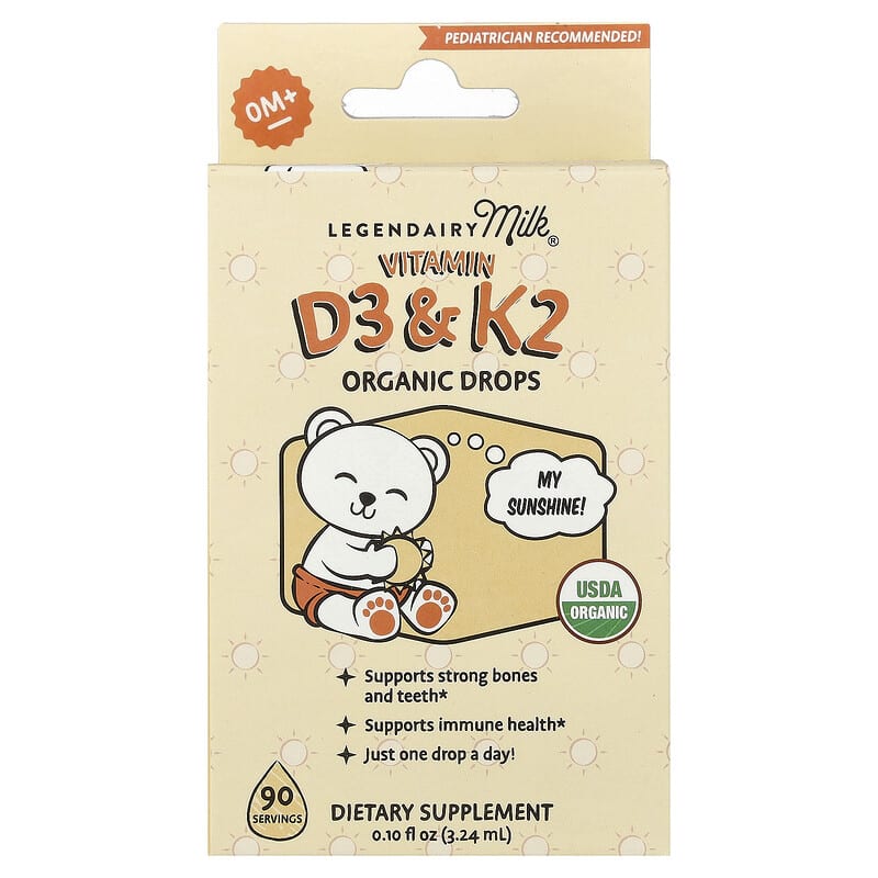 Legendairy Milk, Vitamin D3 & K2 Organic Drops, 0+ Months, 0.1 fl oz (3.24 ml)