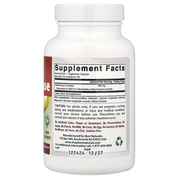 Best Naturals Nattokinase 90 Vegetarian Capsules packaging detail