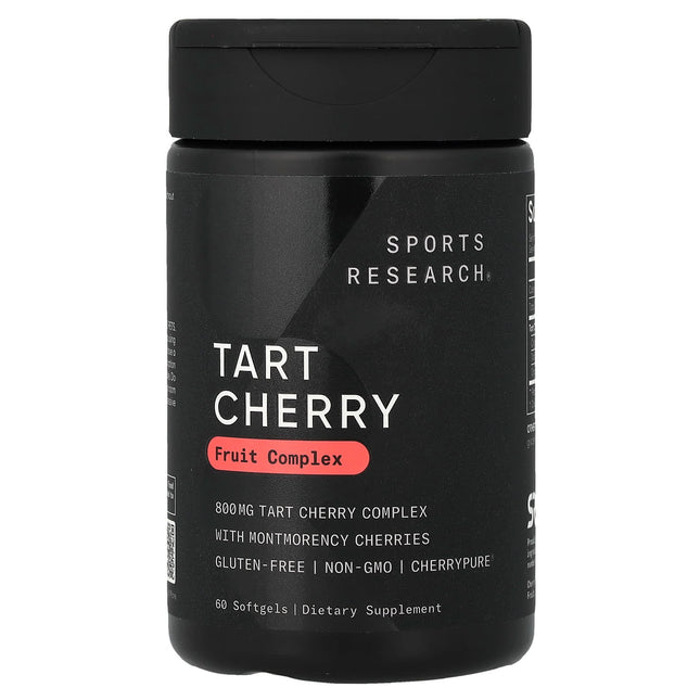 Sports Research Tart Cherry Fruit Complex softgel bottle, 800mg with Montmorency cherries, 60 softgels