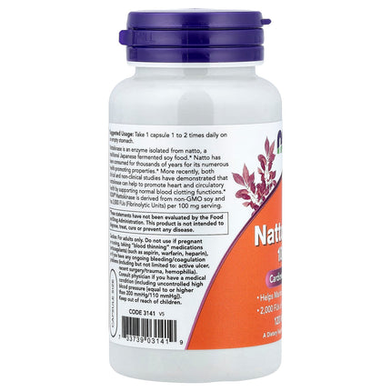 NOW Foods Nattokinase, 100 mg, 120 Veg Capsules, label view 23