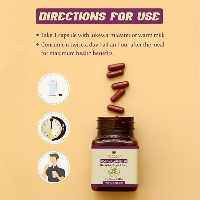 Upakarma Ayurveda Pure Ashwagandha 90 Capsules – 500mg – Boost Immunity