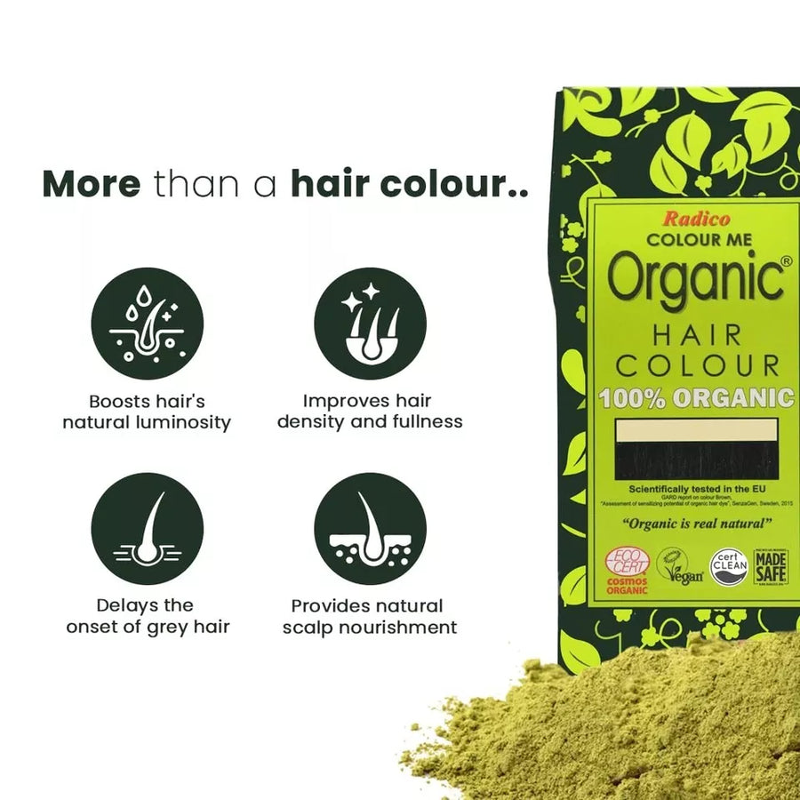 Radico organic hair colour in soft black powder form