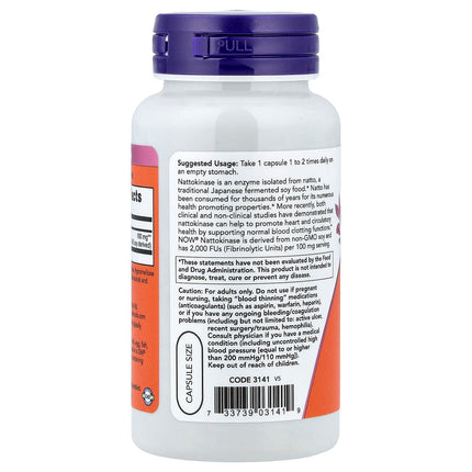 NOW Foods Nattokinase, 100 mg, 120 Veg Capsules, label view 24