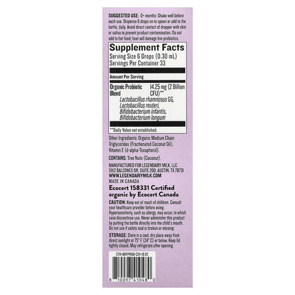 Legendairy Milk, Probiotic Organic Drops, 0+ Months, 0.34 fl oz (10 ml)
