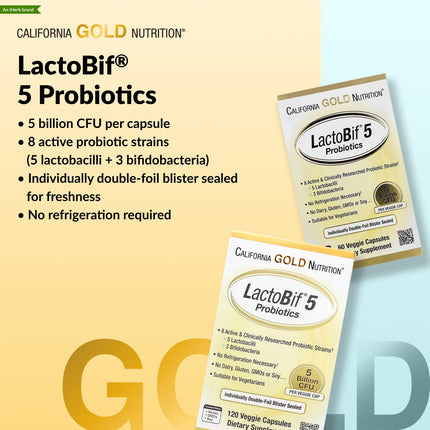 California Gold Nutrition LactoBif 5 Probiotics 5 Billion CFU capsules bottle