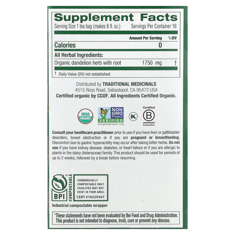 Traditional Medicinals Organic Dandelion Leaf & Root Tea herbal tea - view 2