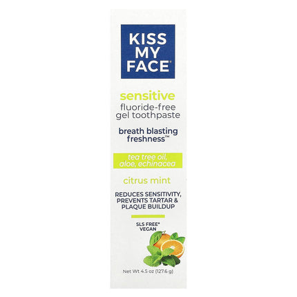 Kiss My Face Sensitive Fluoride-Free Gel Toothpaste, Citrus Mint - ingredient label