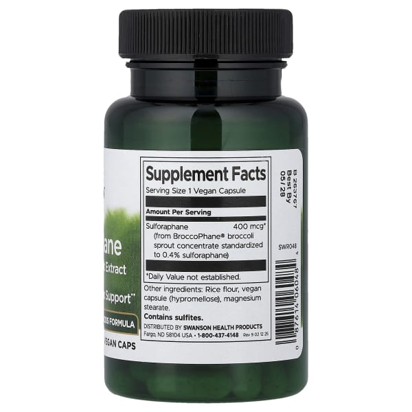 Swanson Sulforaphane from Broccoli Sprout Extract, 400 mcg, 60 Vegan Caps