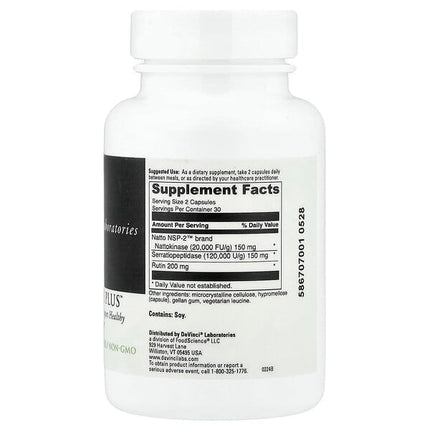 DaVinci Laboratories Nattokinase Plus, 60 Capsules, packaging detail 2
