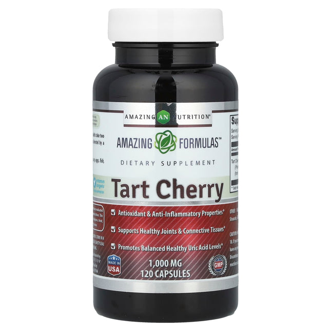 Amazing Nutrition Tart Cherry capsule bottle, 10:1 extract, 1000mg equivalent per capsule, 120 capsules