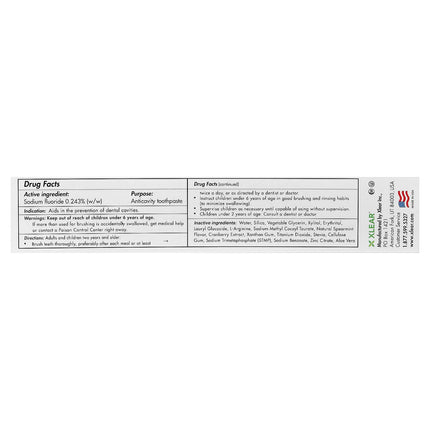 Xlear Spry Toothpaste, Anti-Cavity with Fluoride, Spearmint - ingredient label