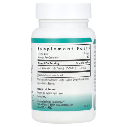 Nutricology NattoZyme Nattokinase, 100 mg (2,000 FU), 60 Softgels, label view 6