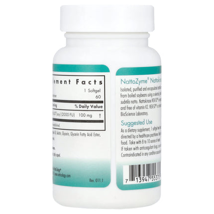 Nutricology NattoZyme Nattokinase, 100 mg (2,000 FU), 60 Softgels, label view 7