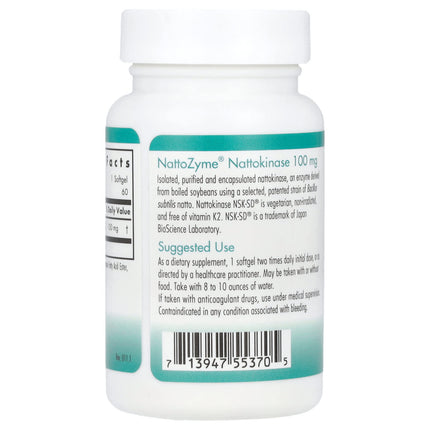 Nutricology NattoZyme Nattokinase, 100 mg (2,000 FU), 60 Softgels, label view 8