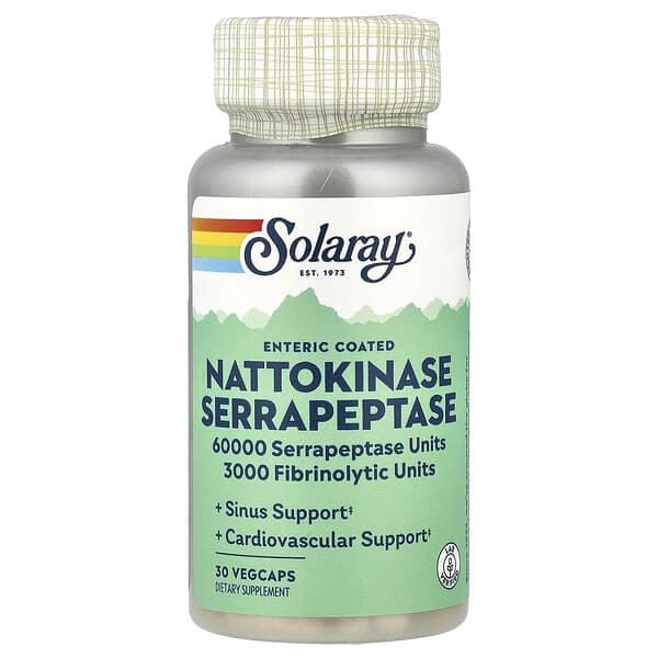 Solaray Nattokinase Serrapeptase 30 Enteric Coated VegCaps front bottle
