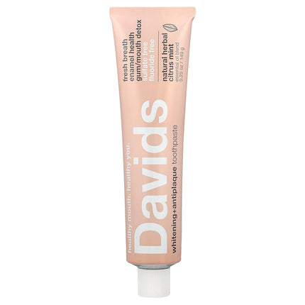 Davids Whitening + Antiplaque Toothpaste, Natural Herbal Citrus Mint - front