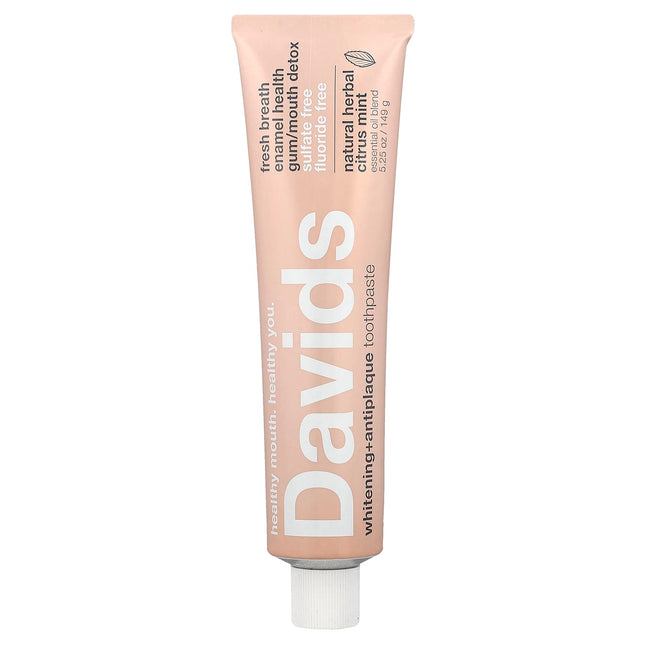 Davids Whitening + Antiplaque Toothpaste, Natural Herbal Citrus Mint - front
