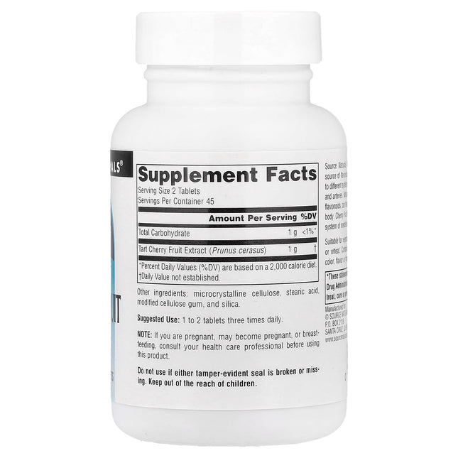 Source Naturals Cherry Fruit Extract 500mg 90 Tablets - supplement facts label