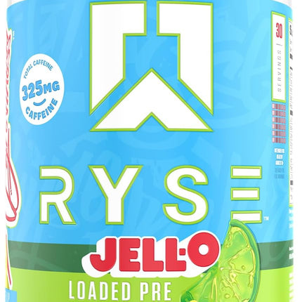 RYS Jello Loaded Pre supplement container with lemon lime flavor on a white background