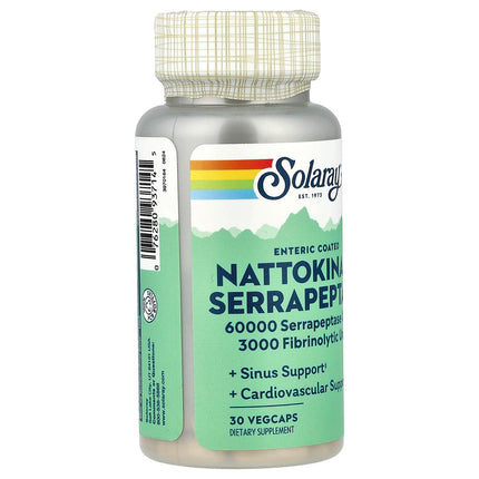 Solaray Nattokinase Serrapeptase, Enteric Coated, 30 VegCaps, label view 7