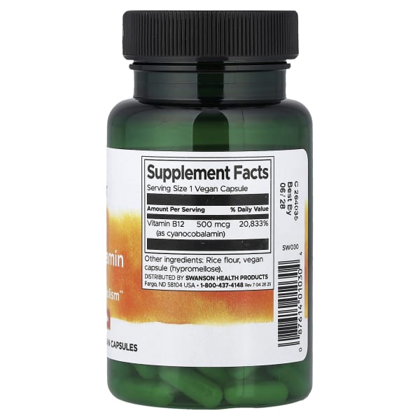 Swanson Vitamin B12, 500 mcg, 100 Vegan Capsules
