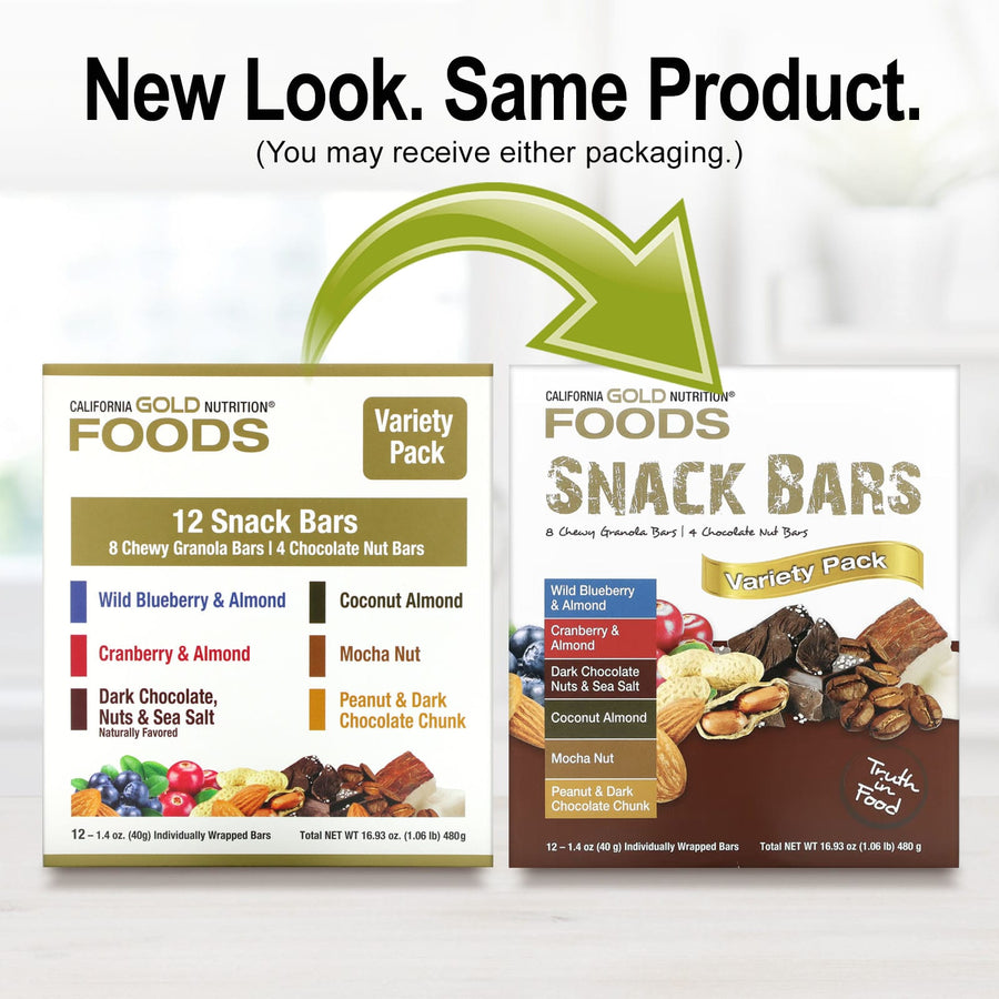 California Gold Nutrition, Foods, Variety Pack Snack Bars, 12 Bars, 1.4 oz (40 g) Each
