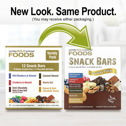 California Gold Nutrition, Foods, Variety Pack Snack Bars, 12 Bars, 1.4 oz (40 g) Each