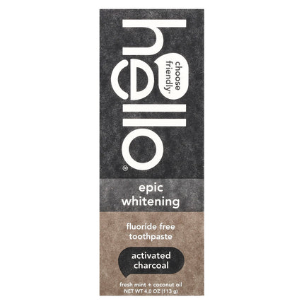Hello Epic Whitening Fluoride Free Toothpaste, Activated Charcoal, Fresh Mint + Coconut Oil - ingredient label