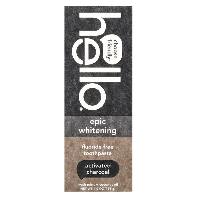 Hello Epic Whitening Fluoride Free Toothpaste, Activated Charcoal, Fresh Mint + Coconut Oil - ingredient label