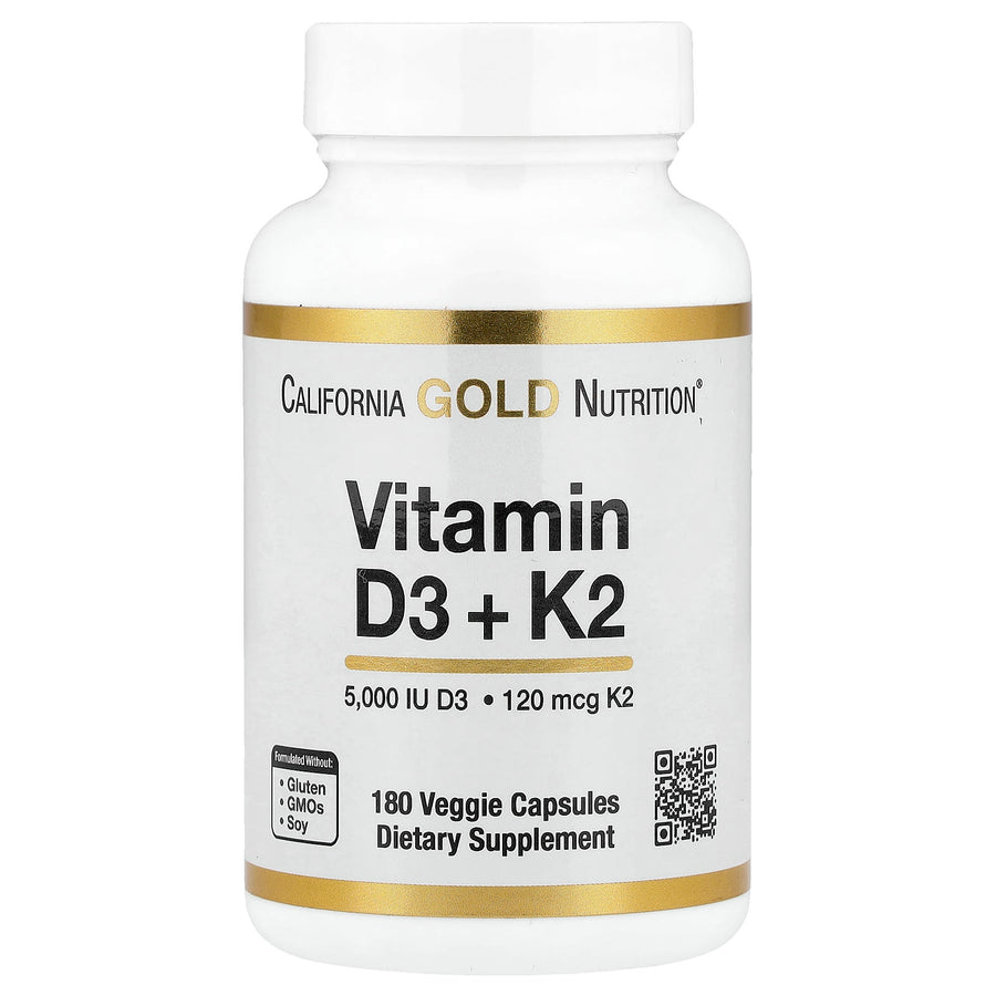 California Gold Nutrition Vitamin D3 plus K2 capsules bottle